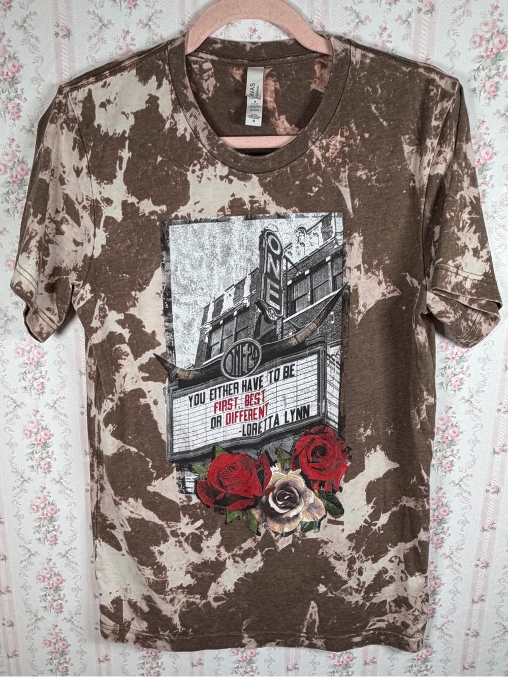 Loretta Lynn Quote Bleach Tie Dye Graphic Tee Roses Western M Retro Country